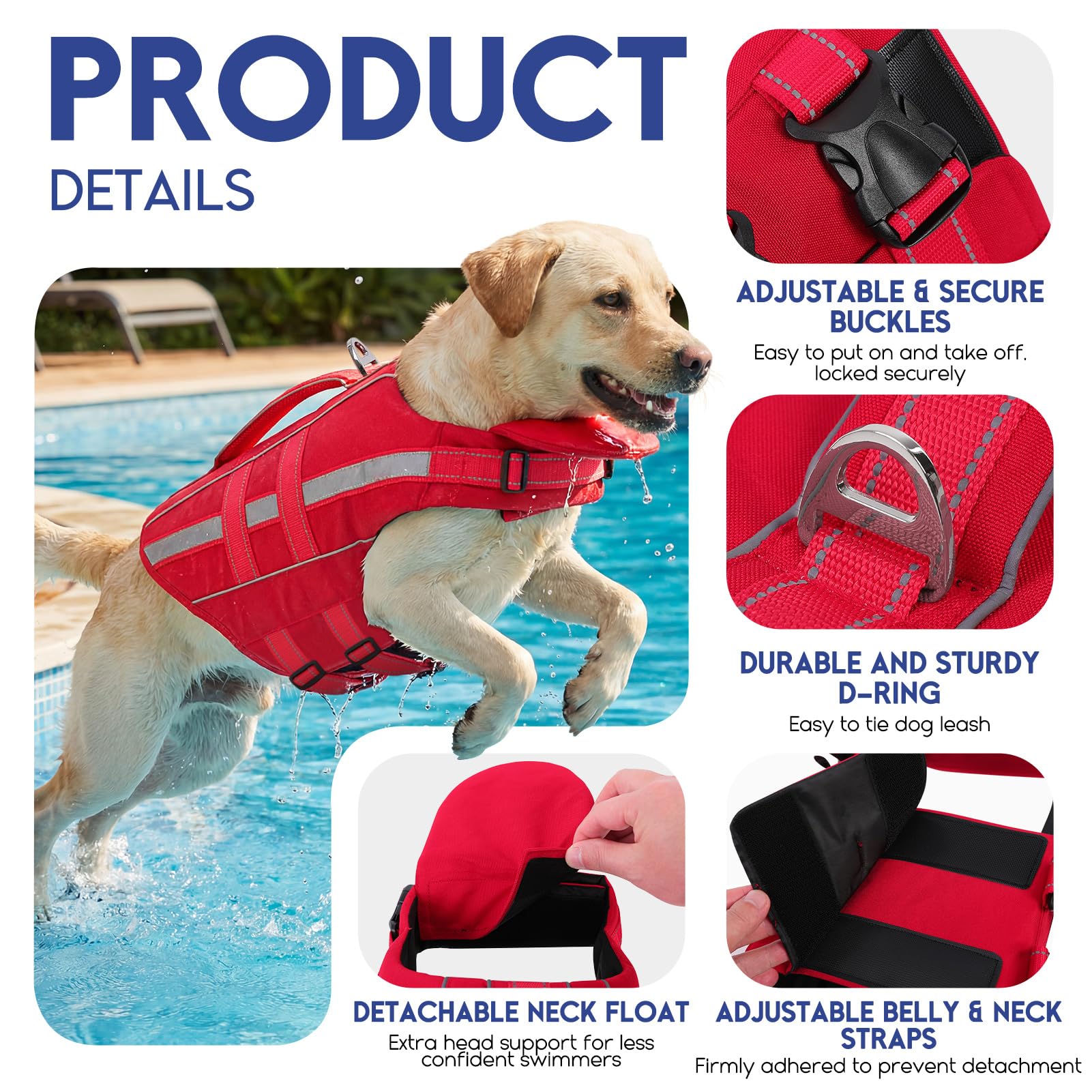 ASENKU Salvagente per Cani - Giubbotto Salvataggio Cane Taglia Piccola Media Grande, Gilet Galleggiante Sicurezza con Maniglia e Anelli D,per Nuoto Piscina Spiaggia Barca XS