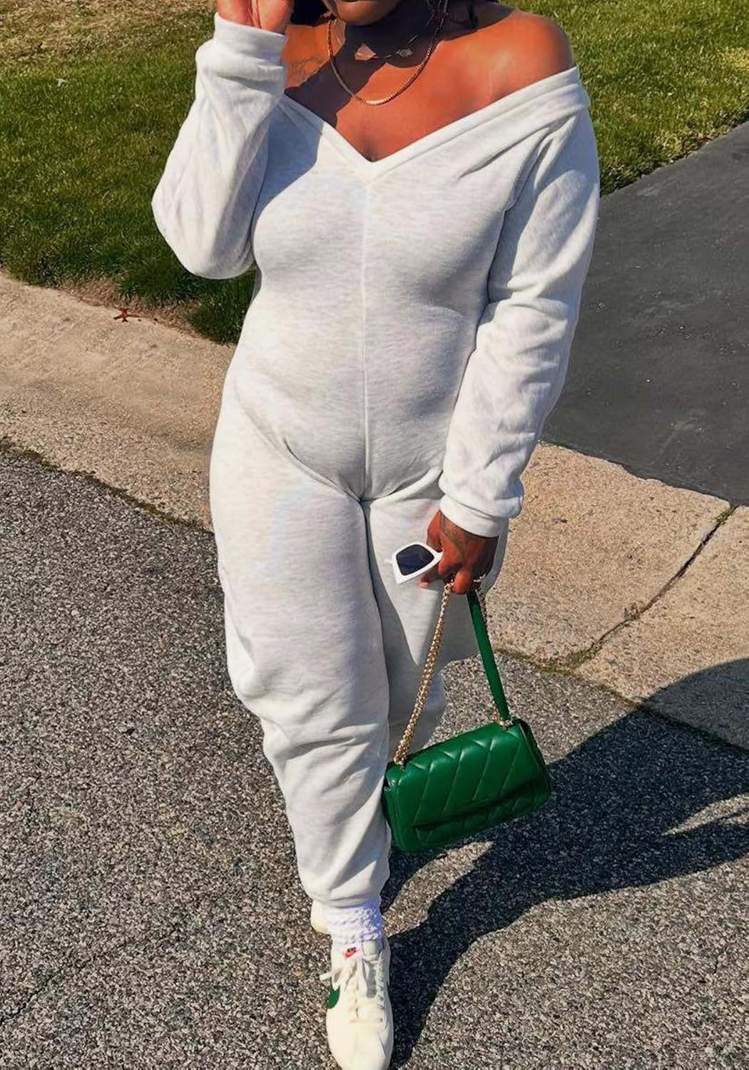 HuiSiFang Women's Sexy Jumpsuit Off Shoulder V Neck Long Sleeve Wide Leg Romper Club Tracksuit Outfits - Image 2