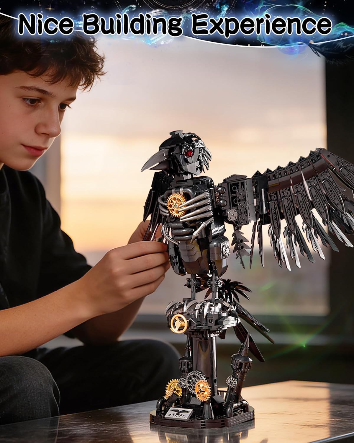 Mechanical Crow Building Block Sets for Adults, Compatible with Lego, Raven Animal Collection Model, Halloween Decor for Home or Office, STEM Toys Gift for Teens Boys and Girls 8-14 (1018PCS)