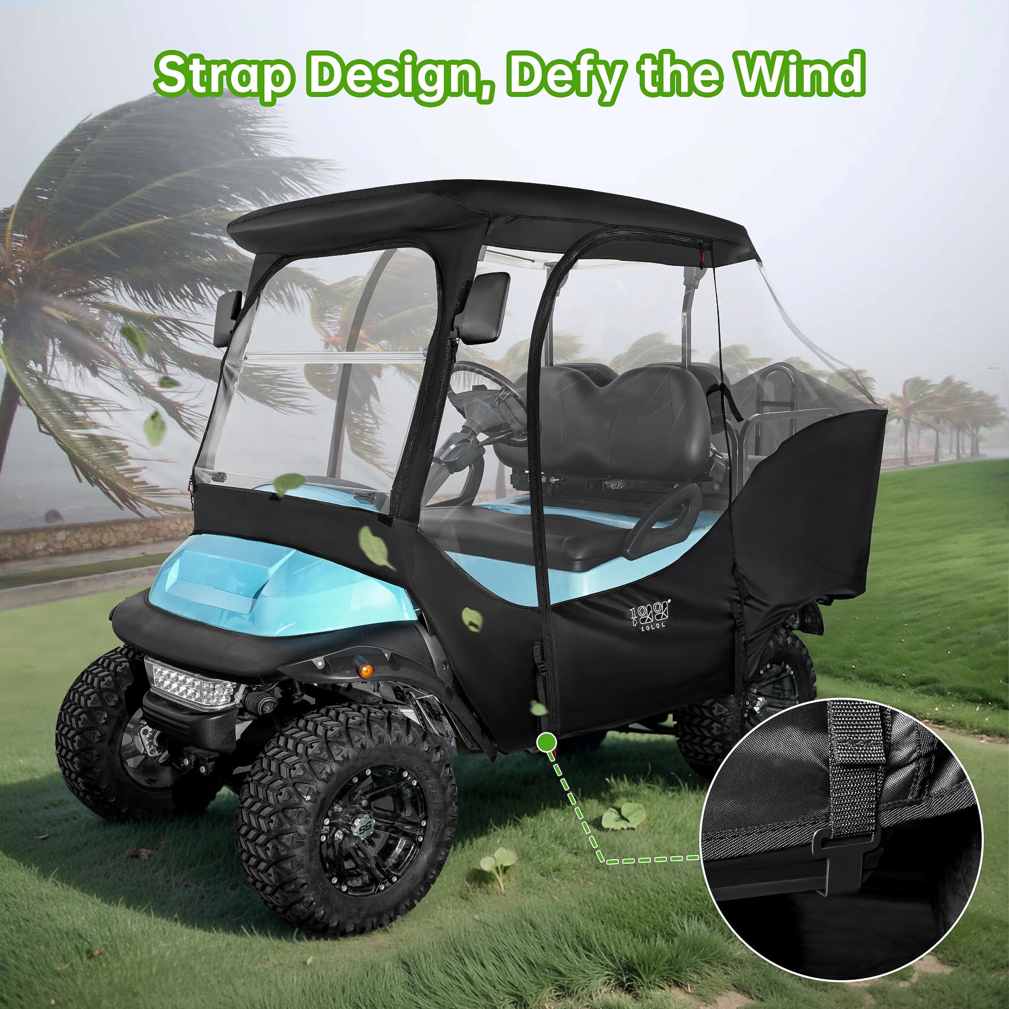 10L0L 4 Passagier-Golf-Buggy, Fahrgehäuse für Club-Auto, Precedent Golfwagen mit kurzem Dach bis zu 144,8 cm, 4-seitiges Klarfenster, 420D-Golf-Buggy, Winter-Regenschutz, Allwetter, winddicht,