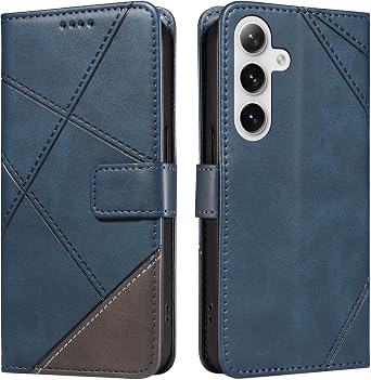 Compatible with Samsung Galaxy A17 4G/5G, Splicing Business Card Slot Wallet Case Magnetic Kickstand Shockproof Flip Phone Cover for Samsung Galaxy A17 4G/5G-Blue