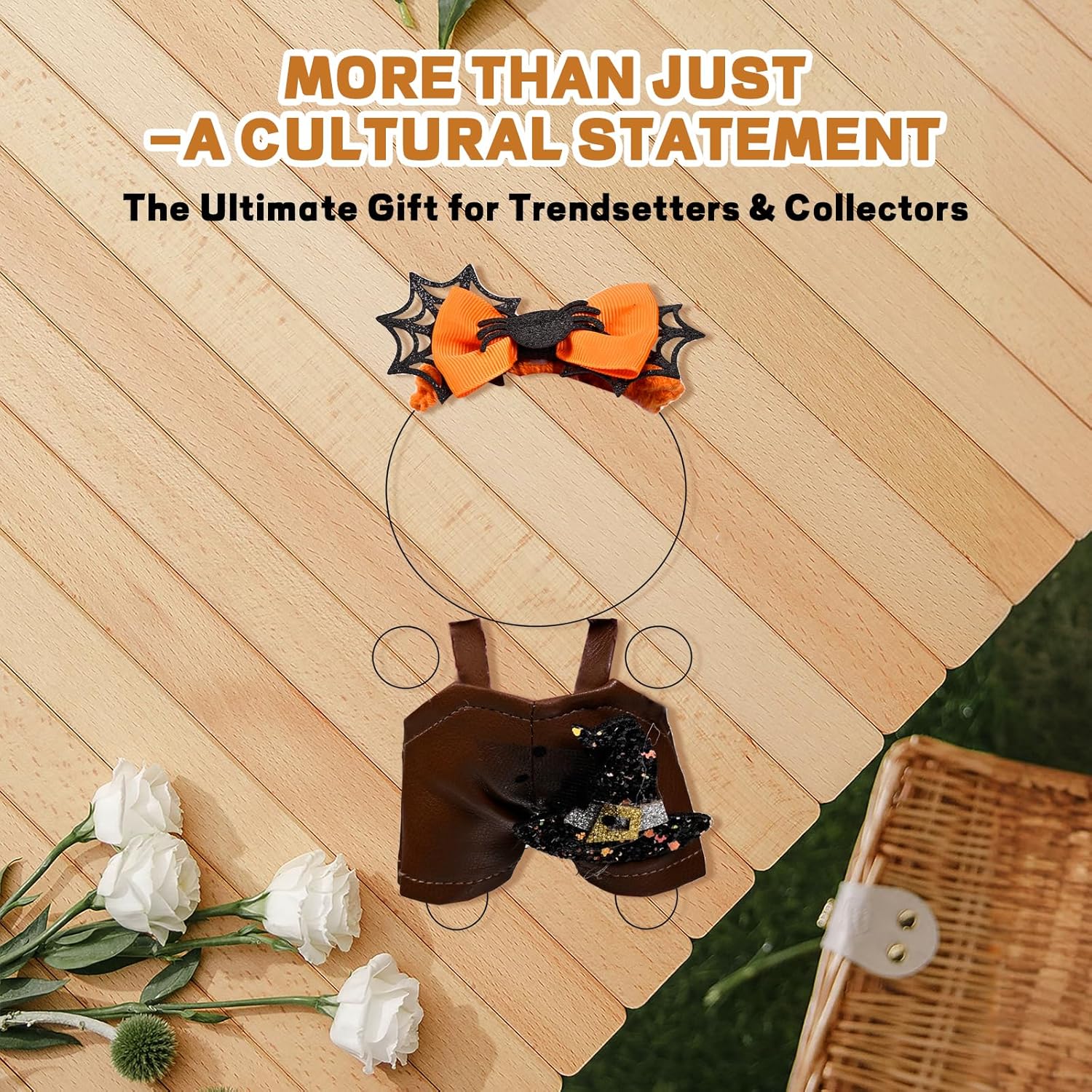 Halloween Pumpkin Doll Clothes Set Orange Spider Patchwork Leather Dress with Hat for 15-17cm 4 Inch Blind Box Dolls