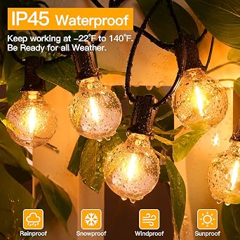 Ollny Outdoor String Lights, 25FT LED Patio Lights Waterproof Plug in