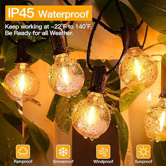 Luz de cadena Ollny 50 pies LED exterior 25 bombillos G40 cálido miniatura 3