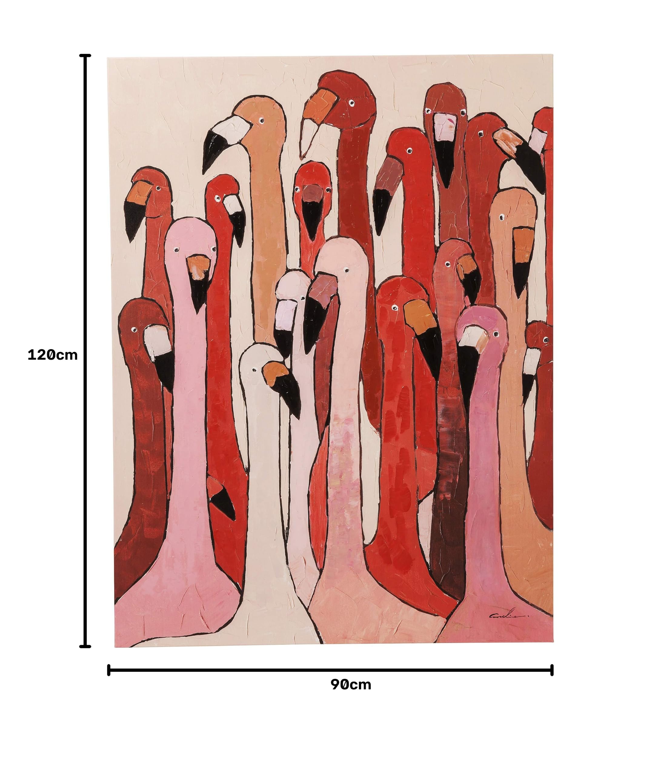 Kare Design cuadro Tocado Flamingo Meeting, rosa/rojo, pintura acrílica, para salón, dormitorio, pasillo, pop art, motivo animal, 120x90 cm