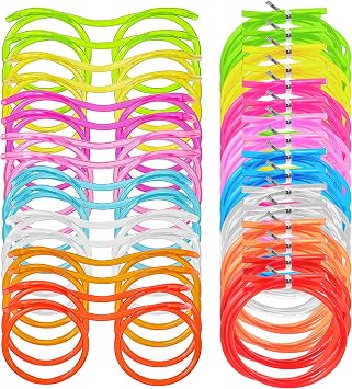 Jeffbaubl 16 Pcs Silly Straw Glasses, Novelty Loop Eyeglasses Straw, 8 Color