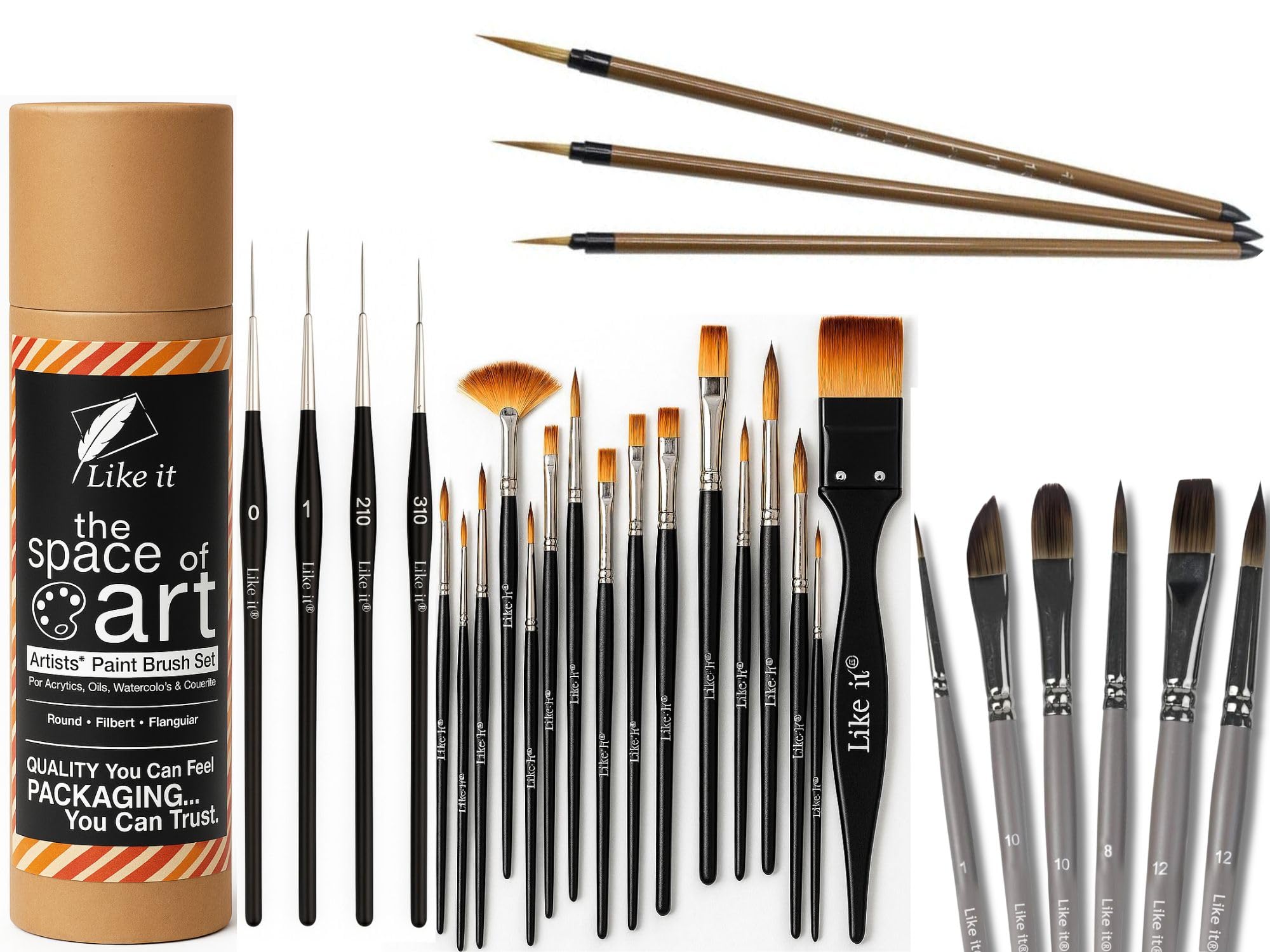 Like it Handmade Professional Art Brush Set, 29 Pieces, Mixed Media Brushes for Watercolour, Acrylic and Oil Painting with Brush Holder