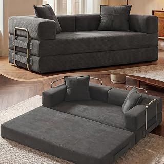 GRUSIGN 78 Inch Convertible Sofa Bed, 5-in-1 Futon Sofa Bed Pull Out Couch, Boneless Couch Bed for Living Room, Corduroy Boneless Couches for Bedroom, Apartment, No Assembly Sleeper Sofa Bed, Grey - Amazon product rated Grade A