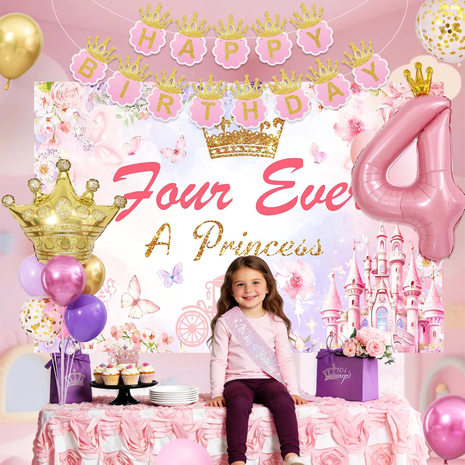 Princess 4th Four Ever A Princess Birthday Party Decorations for Girl image 5