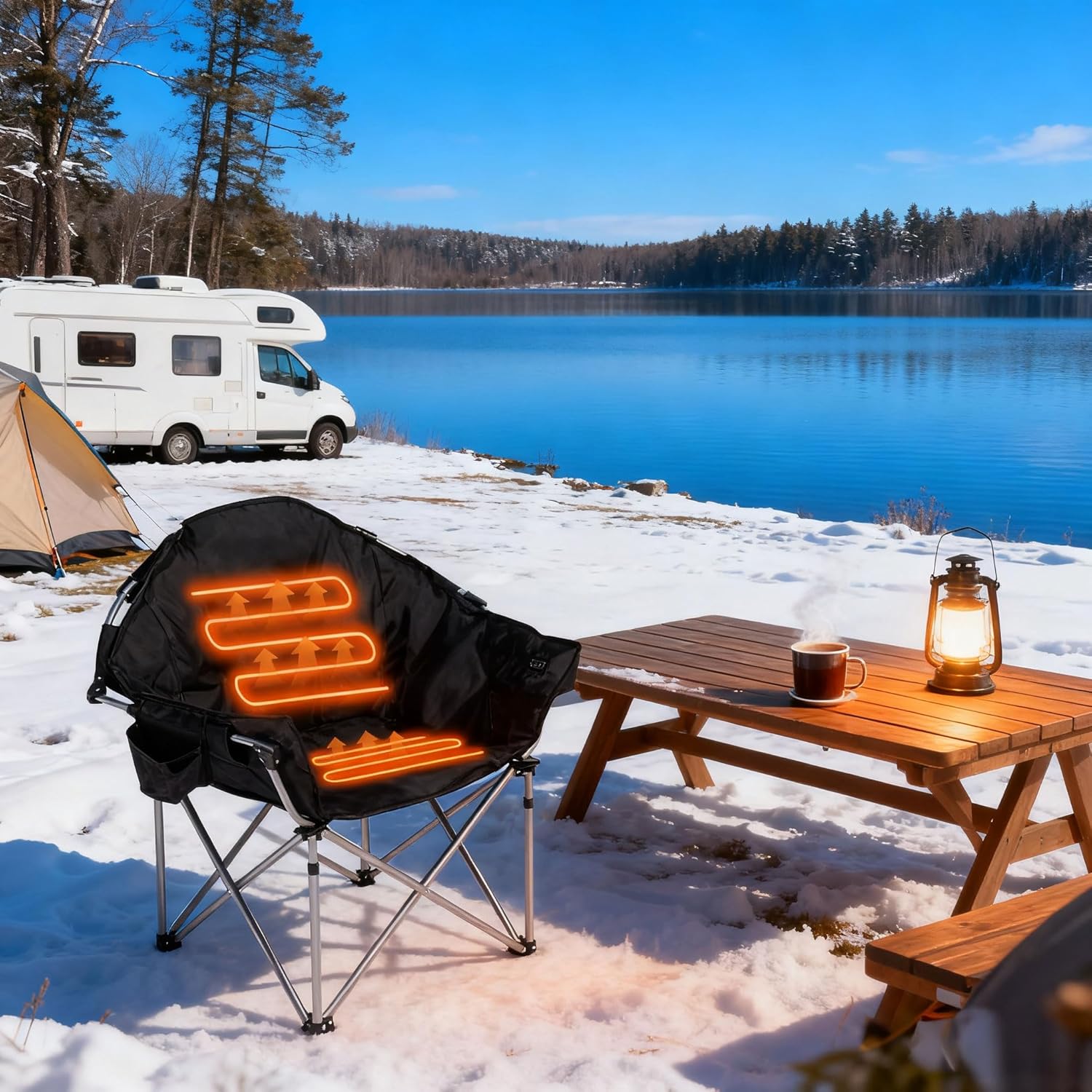 SunSettler Heated Camping Chair, Oversized Heated Outdoor Chairs for Adults with 3 Heat Levels, Portable Folding Padded Chair for Camp, Lawn, Sports (Battery NOT Included) (Black, Small) Small Black