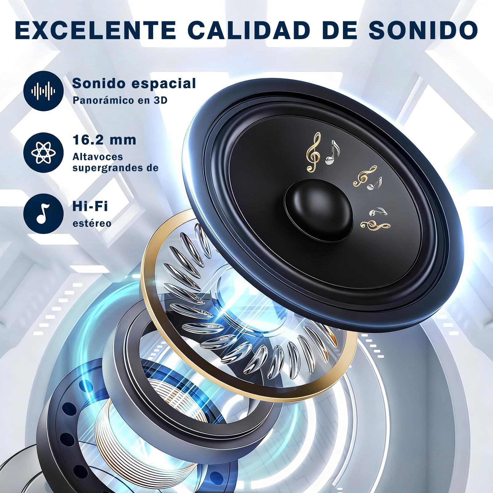 Auriculares inalámbricos de oído abierto con Bluetooth 5.4, 50 horas de autonomía, sonido estéreo y cancelación de ruido ENC; auriculares resistentes al agua (IPX7) con gancho ergonómico para deporte