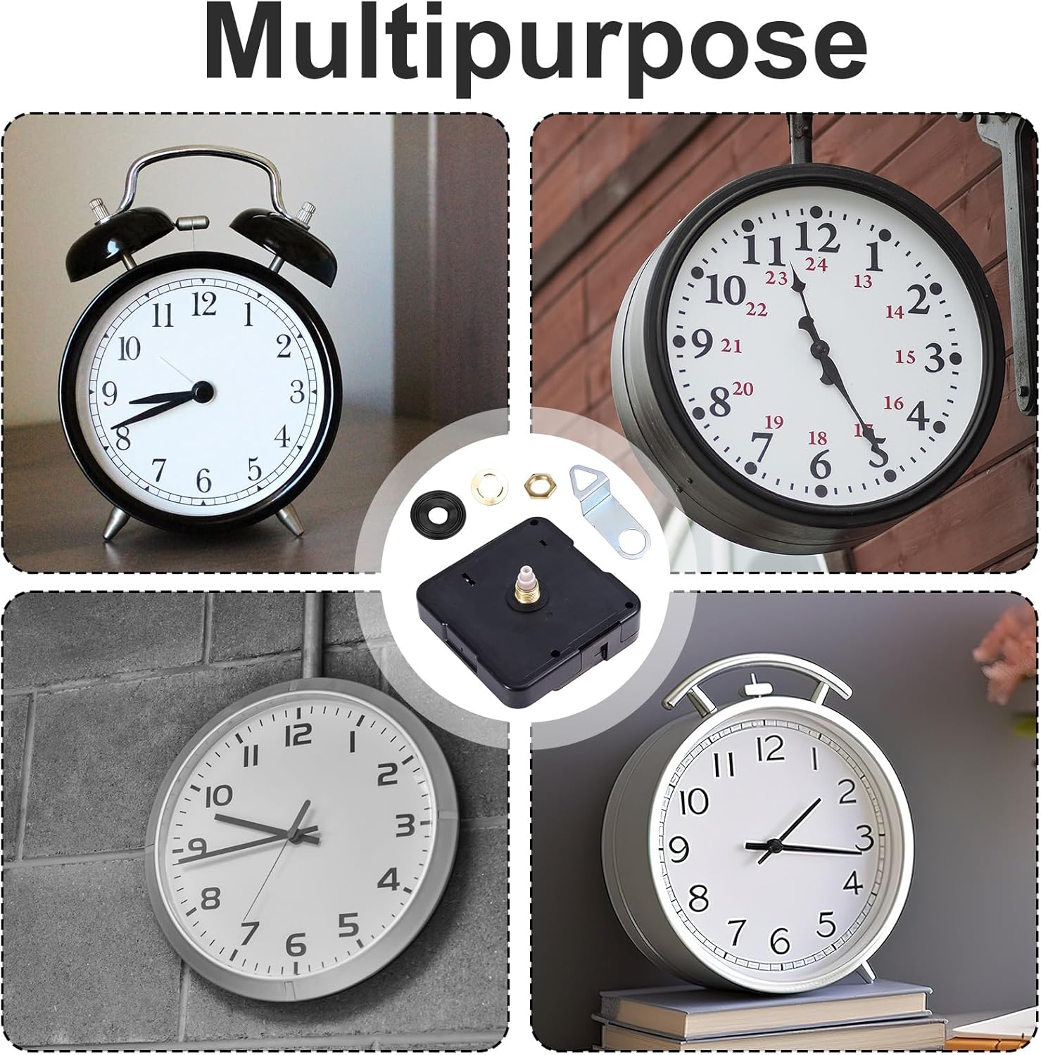 Quartz Clock Movement Replacement, 13 mm/0.51in Shaft Length Silent Mechanism Wall Clock Movement with Metal Hook Battery Operated DIY Repair Parts