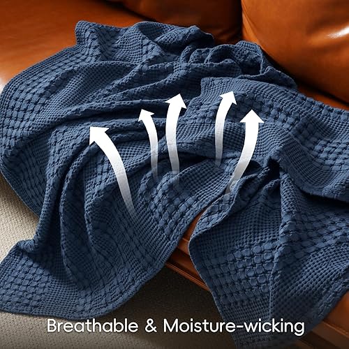 Miniatura 3 de PHF Manta de tejido gofre 100% algodón tamaño King para cama, manta ligera de algodón lavado, 108 x 90 pulgadas, manta estética suave tejida y