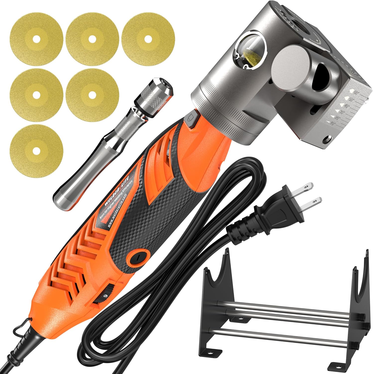 Tungsten Electrode Sharpener Grinder, 10°–60° Stepless Angle Adjustment, Fits 0.040 in – 1/8 in Diameter TIG Electrodes (Gray)