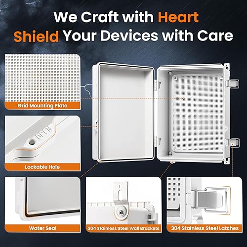 Miniatura 100 de QILIPSU - Caja de conexiones de acero inoxidable con tapa, bisagras y placa de montaje, universal, impermeable IP67, plástico ABS, gris, recinto