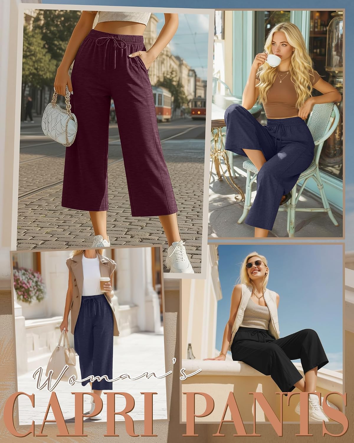 3 Pack Capri Pants for Women Wide Leg Lounge Yoga Cropped Pants Summer Casual Loose Capris with Pockets
