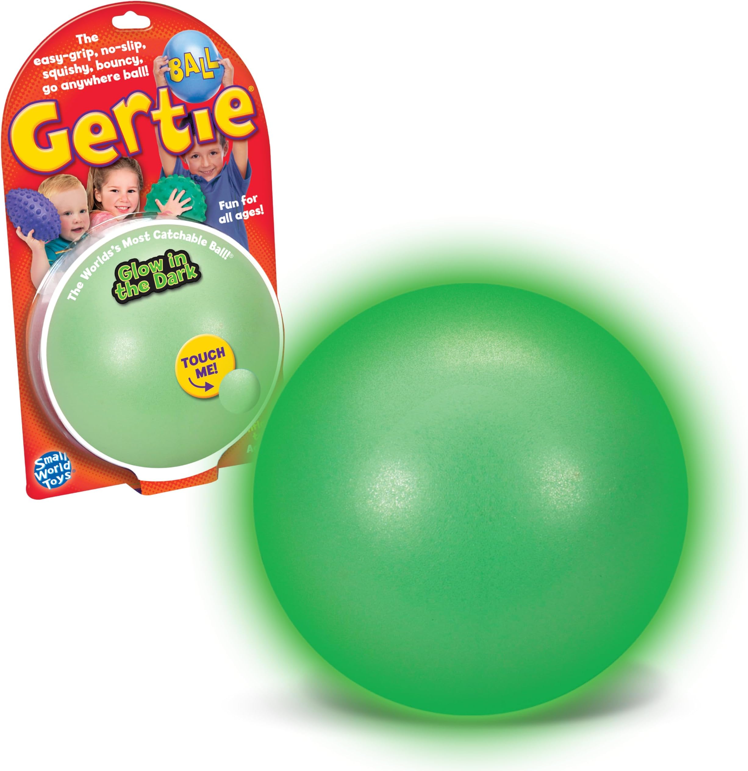 Glow in The Dark Gertie Handball, 9" Inflatable Sensory Balls, Soft Huggable Squishy Bouncy Ball for Kids Ages 3+, Toddler Ball for Sensory Development