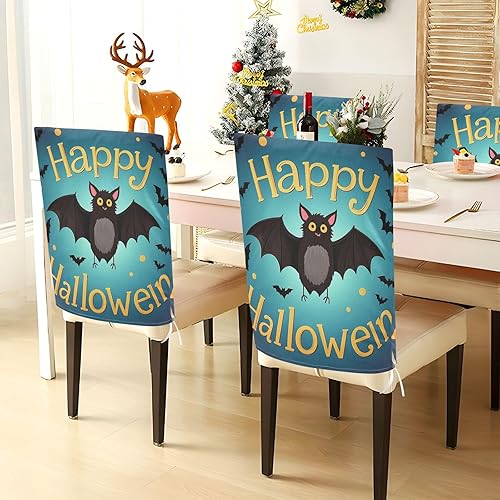 Miniatura 4 de Happy Halloween Cartoon Cute Black Bat Decorative Dining Chair Covers for Festivals (Easter, Graduation, etc.) Soft Easy To Put OnTake Off Chair