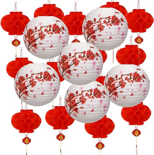 Miniatura 8 de Mudder 20 piezas de linternas de papel chinas y japonesas, decoraciones de Año Nuevo chino incluyen linternas de papel de cereza para fiesta