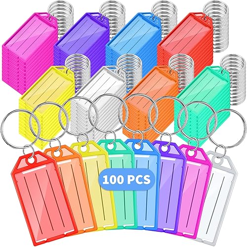 Miniatura 8 de Sanwuta Etiquetas de plástico con etiquetas para llaves con anillo y ventana de etiquetas para regalos de regreso a clases, equipaje y llaveros,