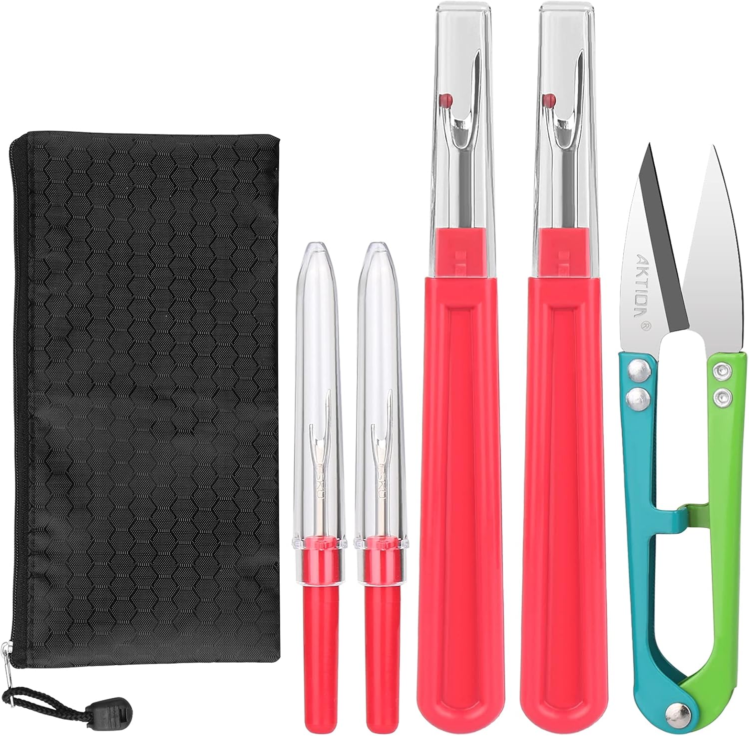 Seam Ripper and Thread Remover Kit,2 Big and 2 Small Sewing Stitch Thread Unpicker and 1 Sewing Trimming Scissor Nipper Tool for Thread Remove(Multi-Color)