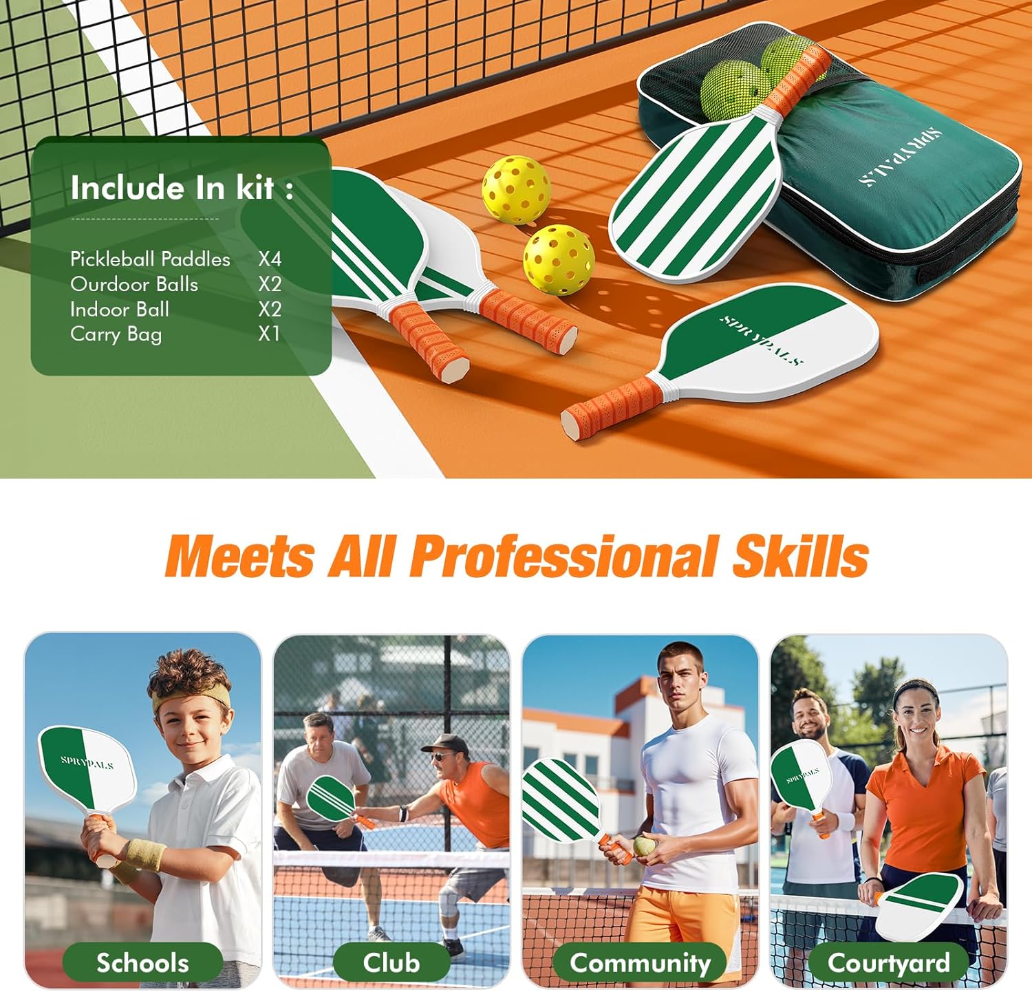 Pickleball Paddles Set of 4, USAPA Approved Pickleball Set of 4 with 4 Pickleball Balls & 1 Carry Bag Premium Wooden Cute Pickle Ball Paddles Grip Gifts for Women Youth Men - Image 6