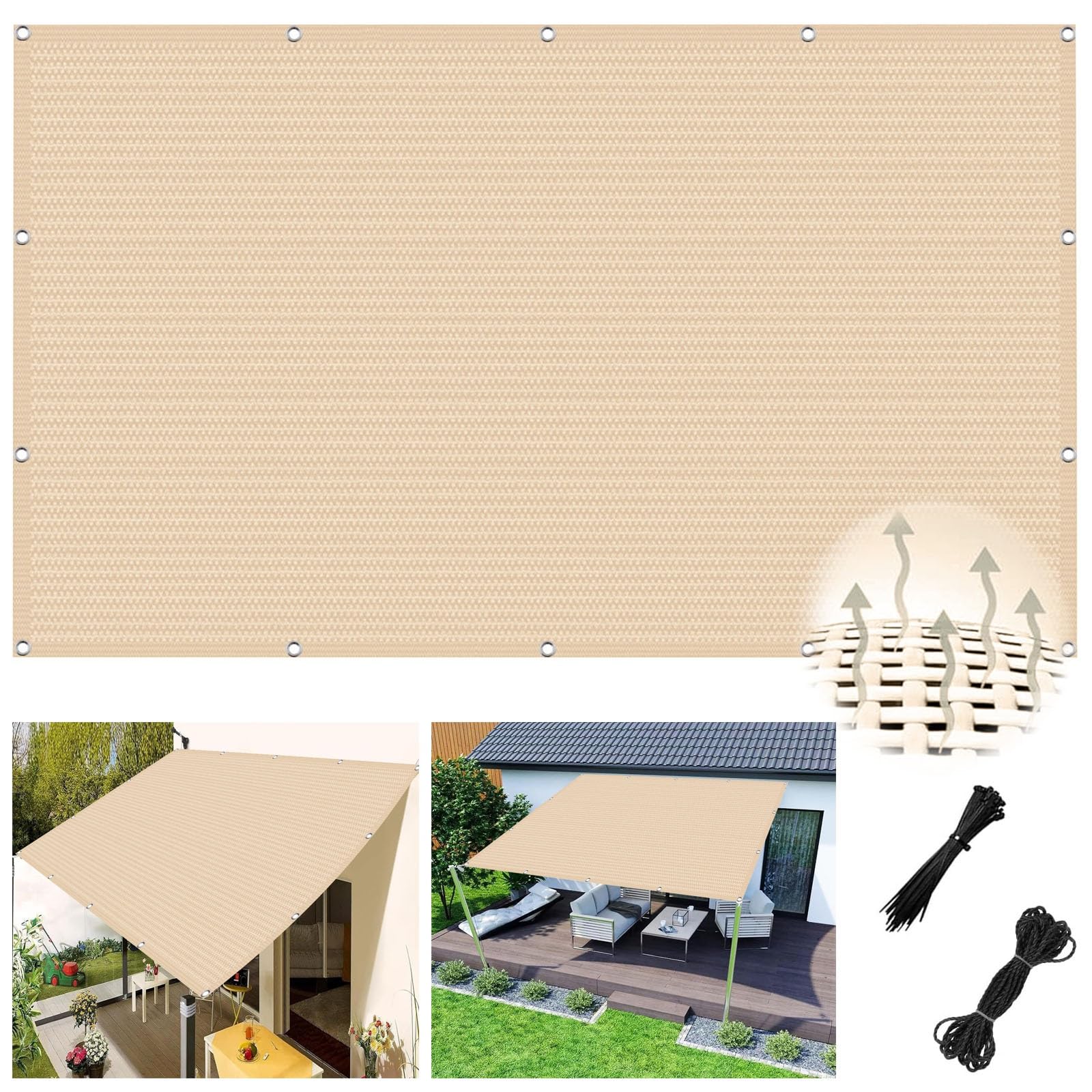 Voile d'ombrage robuste en filet stable avec corde pour jardin et balcon