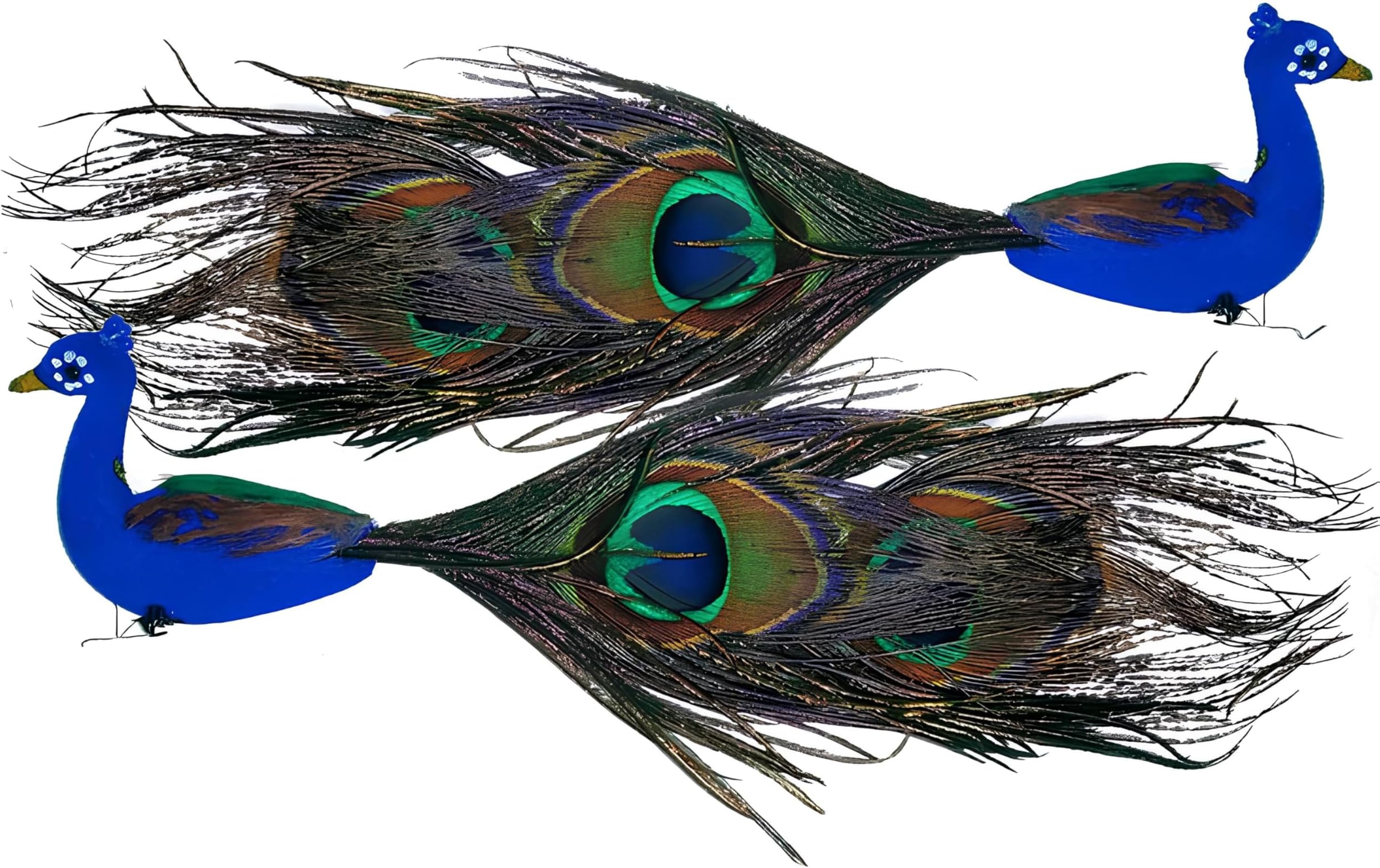 MKM Beautiful Artificial Peacock With Long Feather For Home/Temple Decor & Good Luck (2 Piece Set)