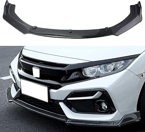 AOKAILI Kit de carrocería de parachoques delantero de fibra de carbono, 3 unidades, alerón de barbilla, parachoques delantero compatible con Civic