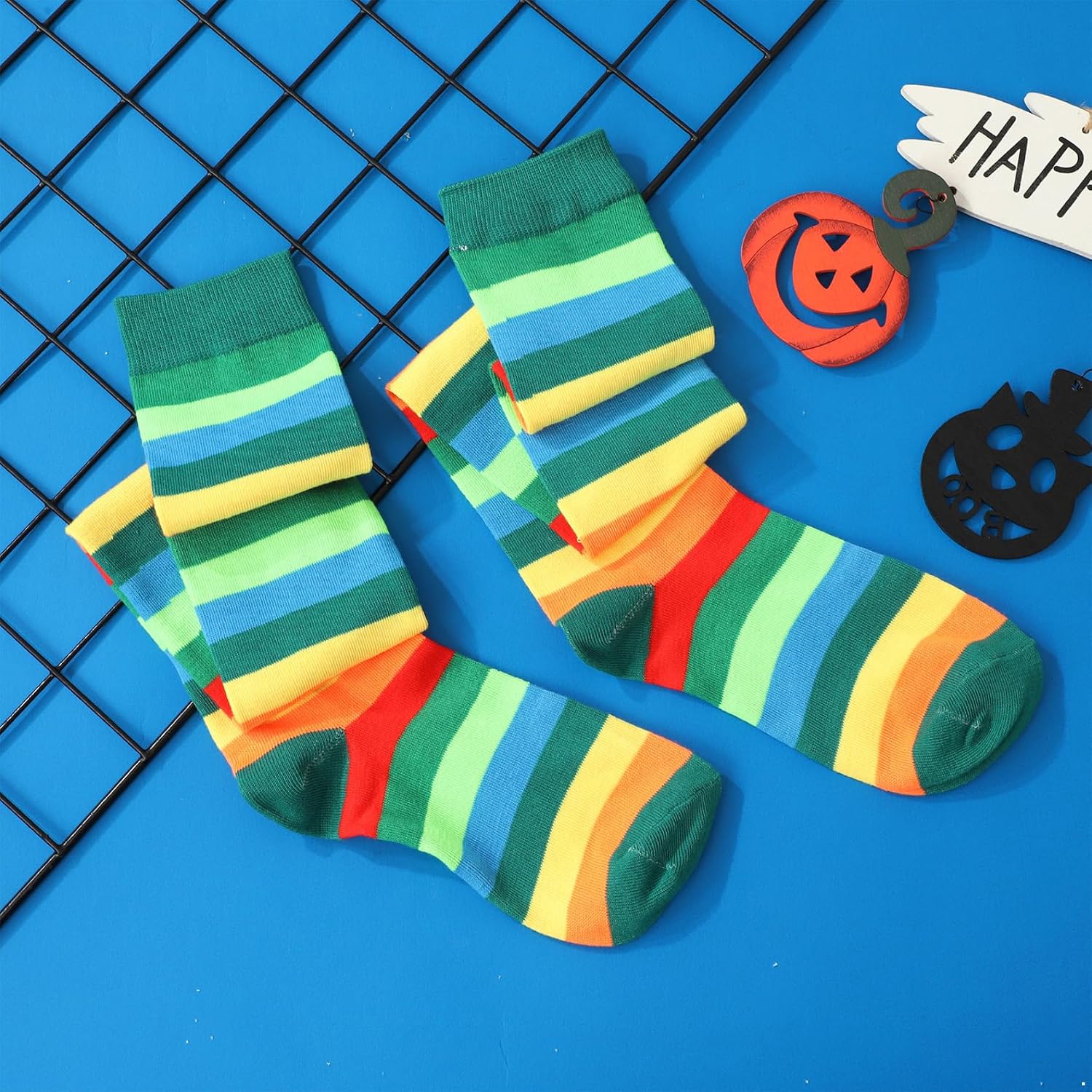 Womens Long Striped Socks Thigh High Stockings Over The Knee Socks for Halloween Carnival Party
