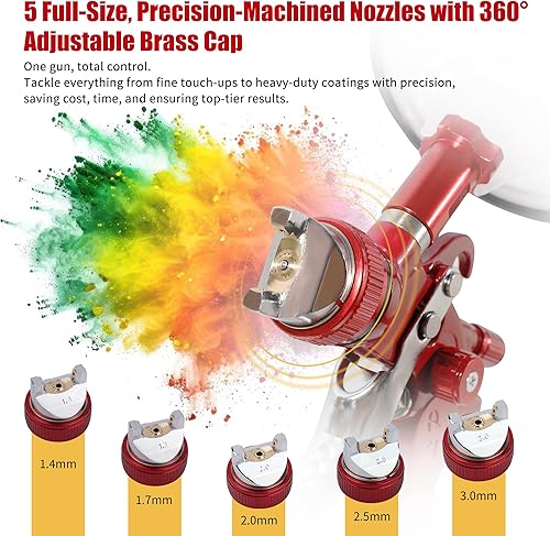 Miniatura 2 de HVLP - Pistola pulverizadora con 5 boquillas de 1.41.72.02.50.118 in, pistola de pintura con 10 tazas y tapas desechables de 600 cc, kit de pistola