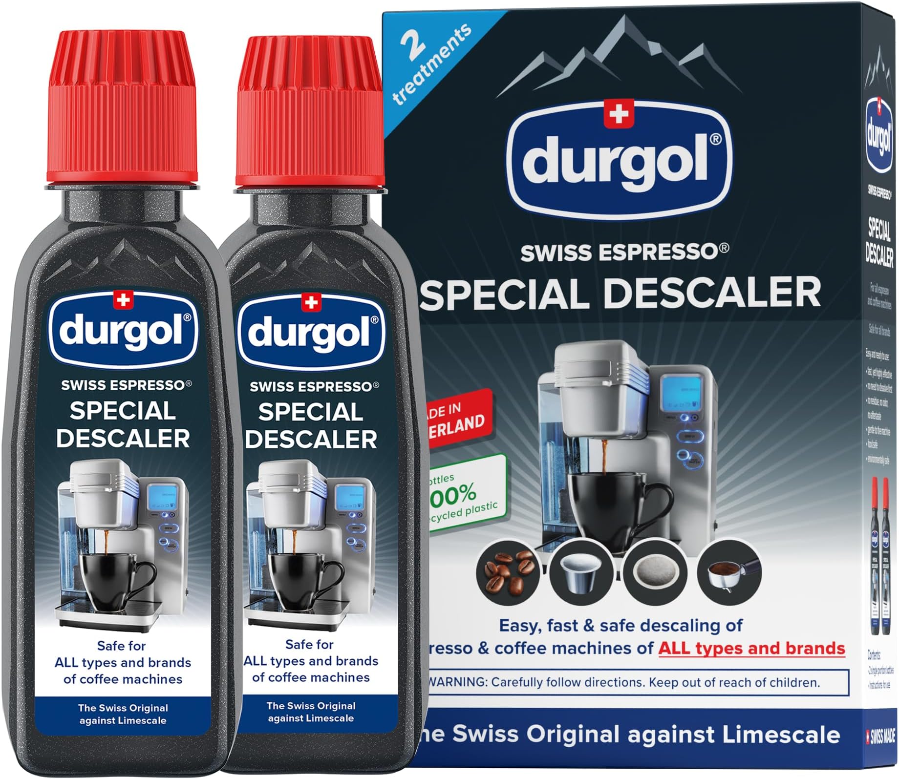 Swiss Espresso, Descaler and Decalcifier for All Brands of Espresso Machines and Coffee Makers, 4.2 Fluid Ounces (Pack of 2)