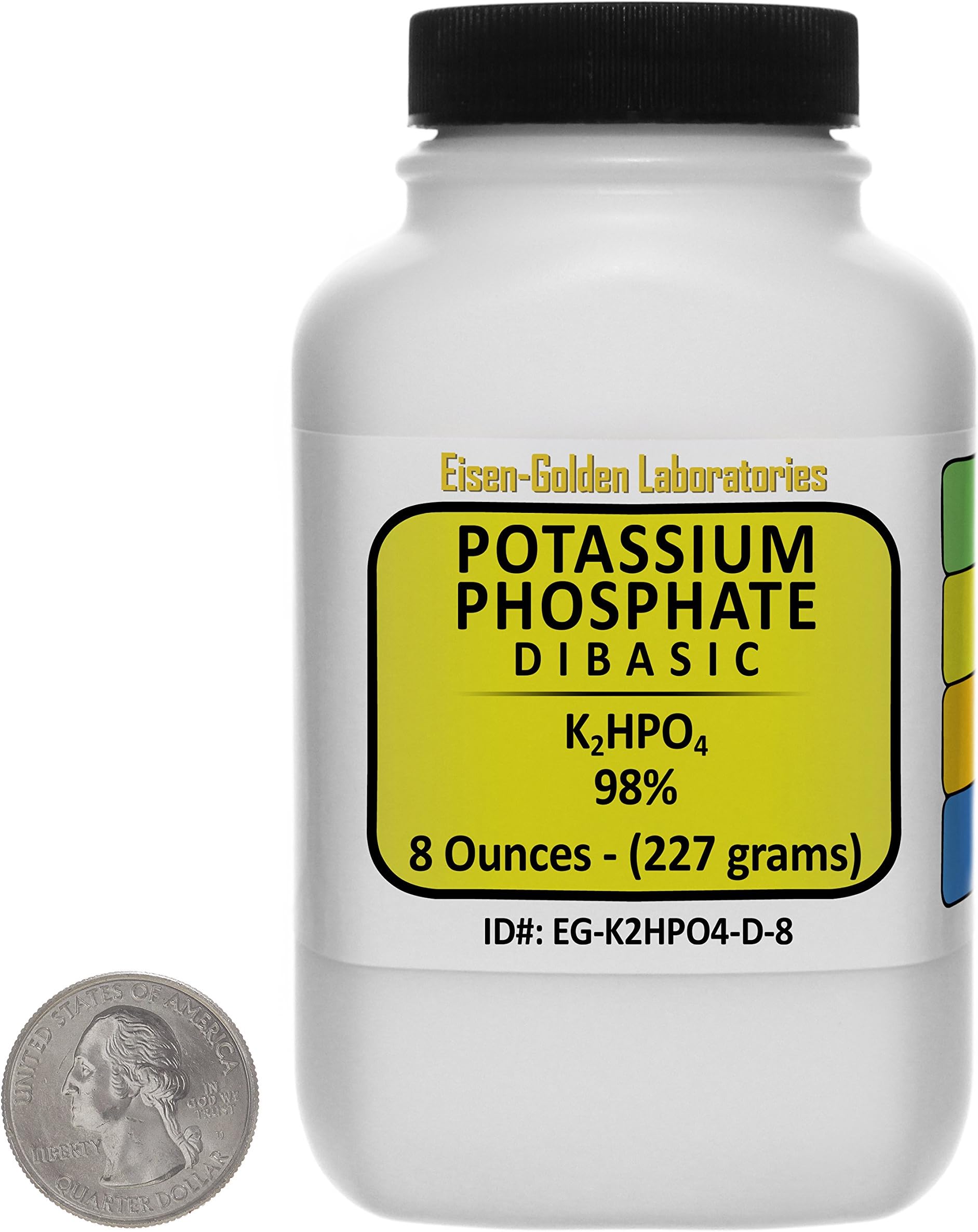 Potassium Phosphate Dibasic [K2HPO4] 98% Fine Powder 8 Oz in a Space-Saver Bottle