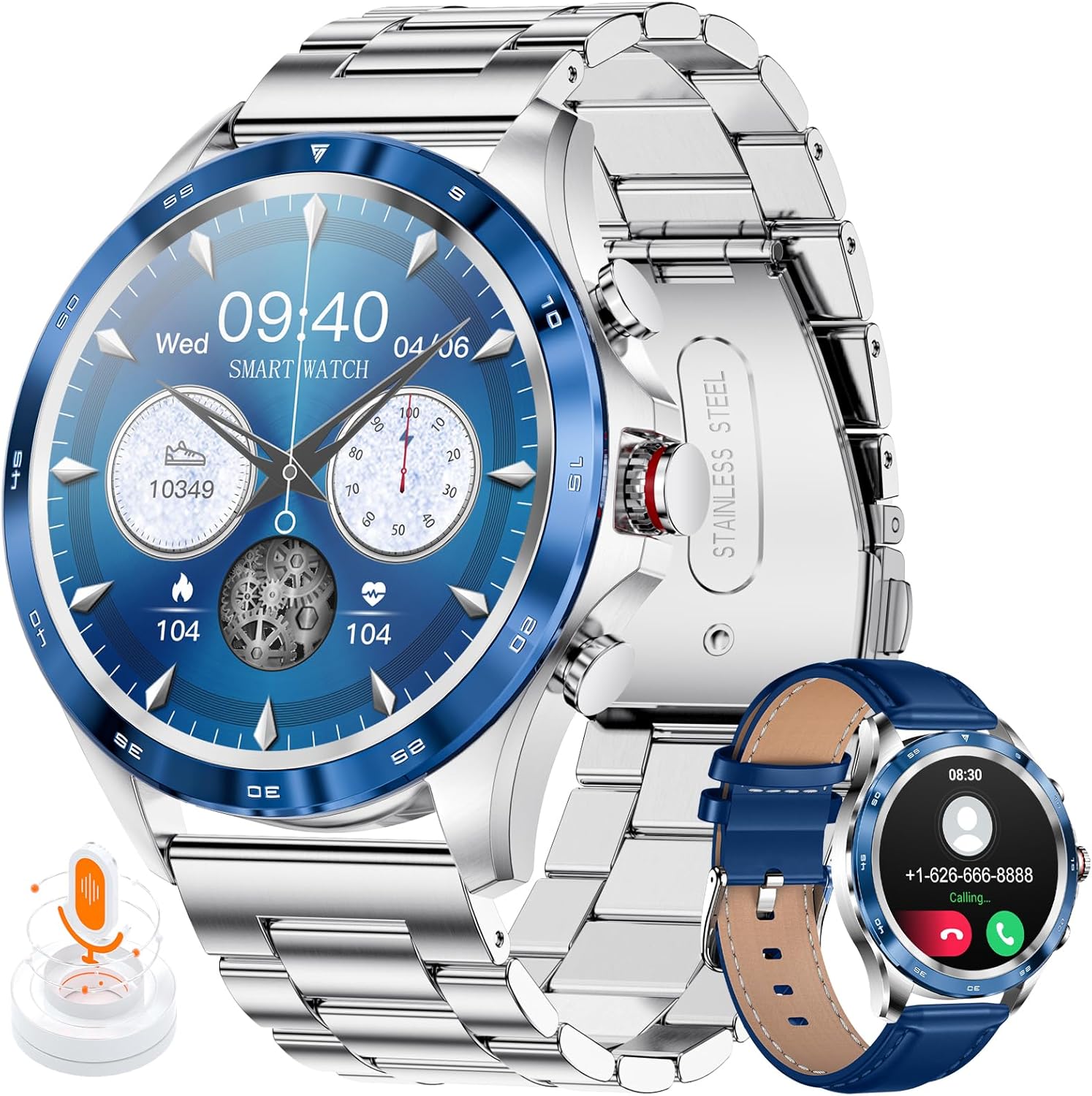 Smartwatch Uomo con Chiamata Bluetooth e Risposta Vivavoce, Orologio Fitness Impermeabile con Cardiofrequenzimetro, SpO2, Notifiche Messaggi, Contapassi, Cronometro Orologio Sportivo per Android iOS Smartwatch Uomo con Chiamata Bluetooth e Risposta Vivavoce, Orologio Fitness Impermeabile con Cardiofrequenzimetro, SpO2, Notifiche Messaggi, Contapassi, Cronometro Orologio Sportivo per Android iOS