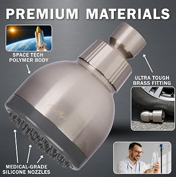 Aqua Elegante High Pressure Shower Head - 1.8 GPM - Brushed Nickel | Best 3 Inch Wall Mount Bathroom Showerhead For Boosting Low Flow With Anti-Clog Nozzles, Adjustable Brass Ball Joint