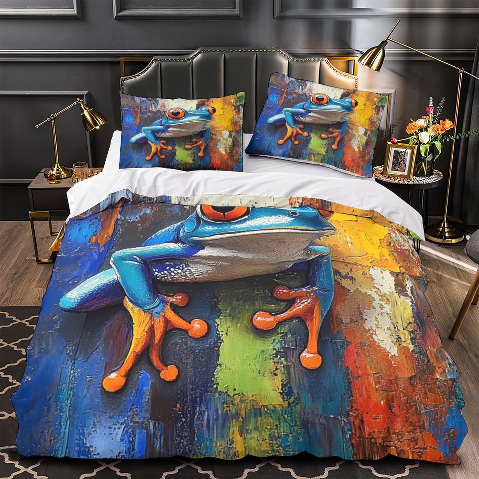 Parure de lit grenouille colorée 140x200cm pour chambre d'ado et couple moderne