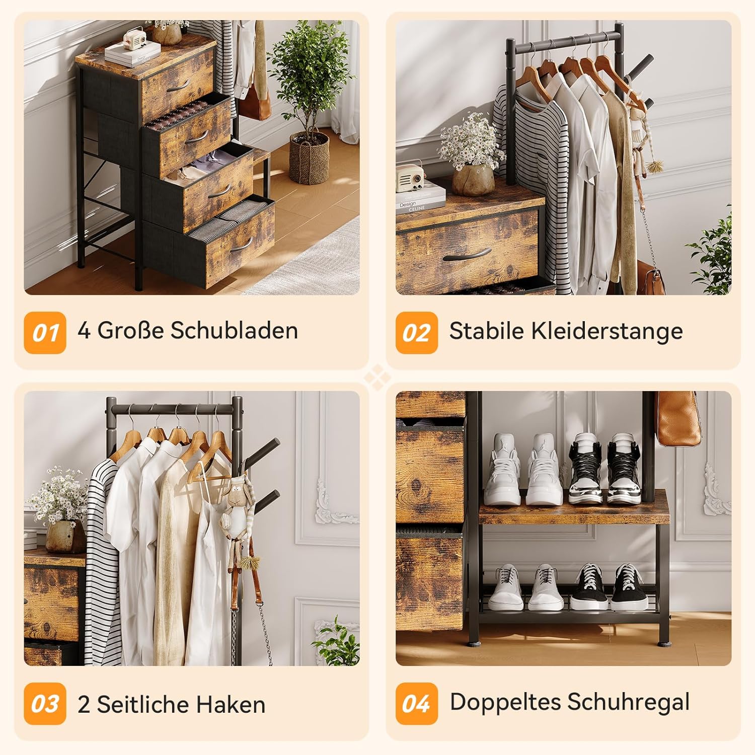 ODK dresser with fabric drawers partially open, showing storage capacity