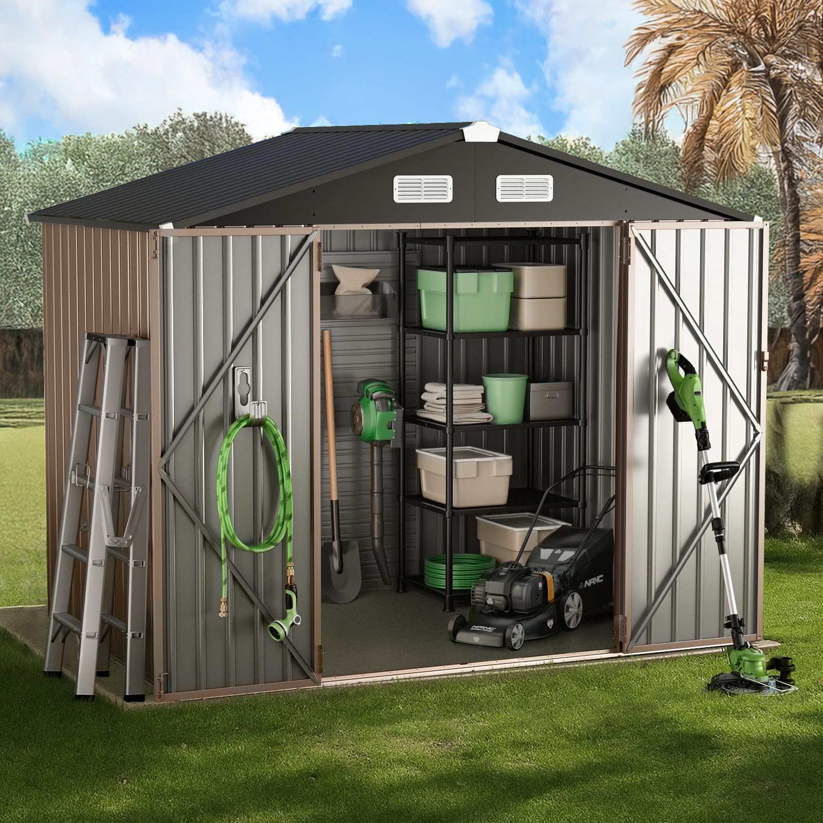 Amazon.com : GVDV 8x6 FT Full Size Outdoor Metal Storage Shed with
