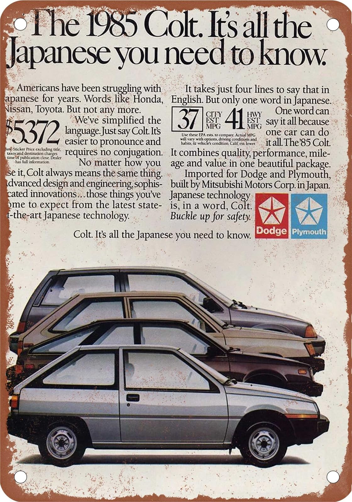 METAL SIGN - 1985 Dodge Vintage Ad 02 - Old Retro Rusty Look home decor