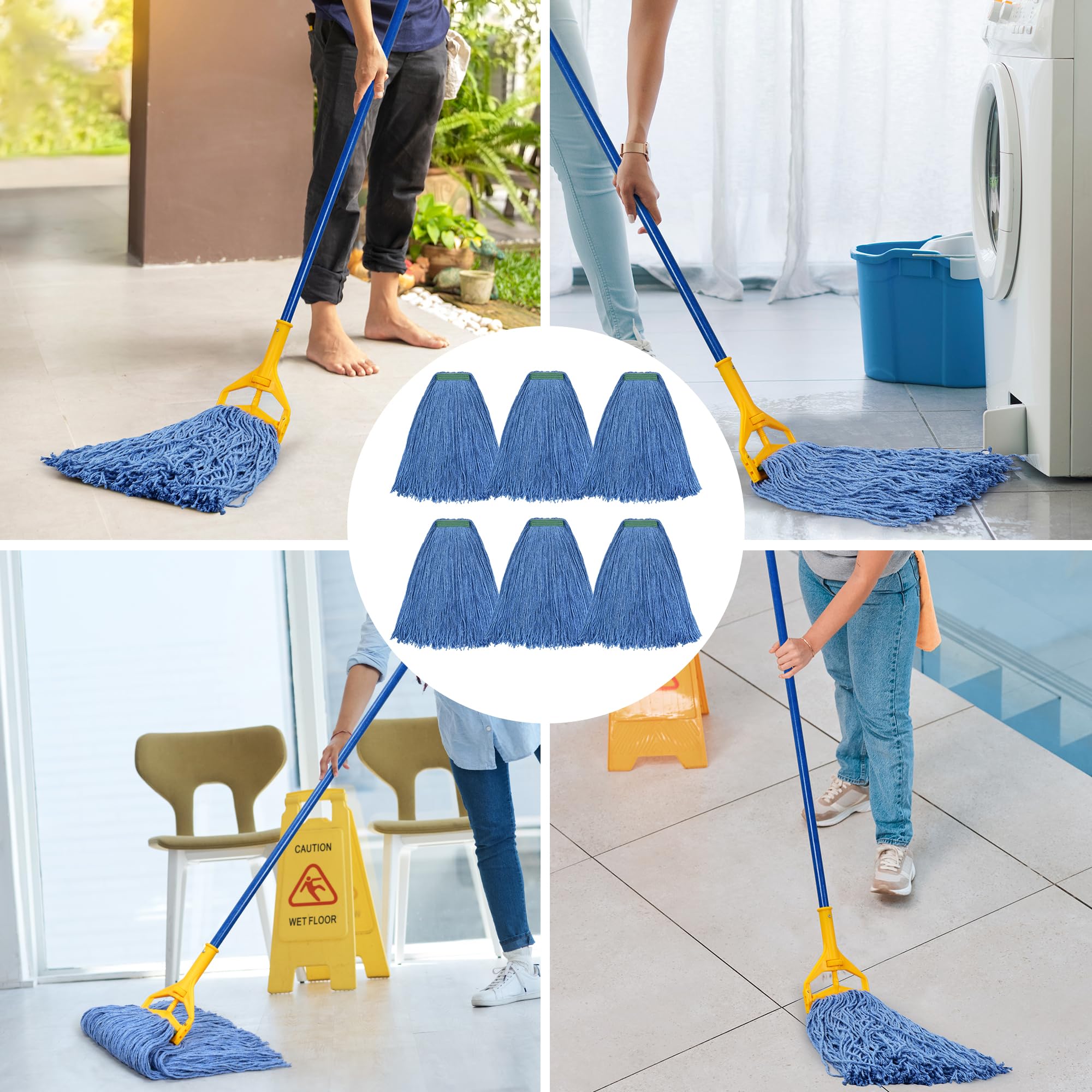 Matthew Cleaning - Juego de 6 trapeadores de algodón de 24 onzas, cuerda abierta de algodón, repuestos de cuerda resistente, repuesto universal de mezcla para diadema, cabezal de fregona de repuesto