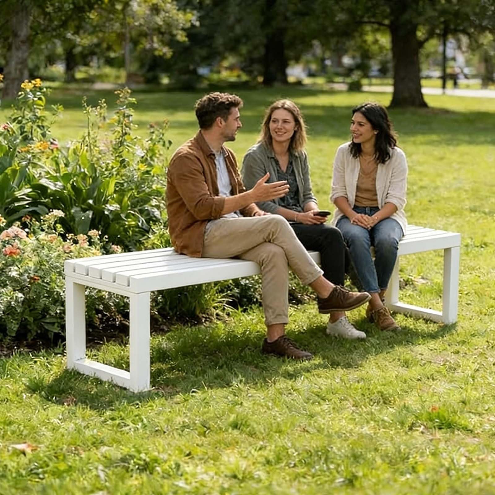 Banco de metal sin respaldo resistente a la intemperie, con listones de 39 y 71 pulgadas, asientos al aire libre para 2, comedor de patio, jardín y parque, banco de porche interior