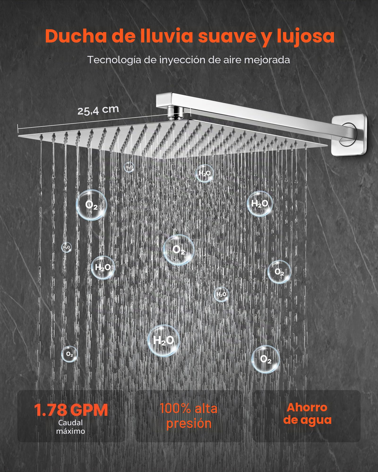 VEVOR Juego de Grifo de Ducha de Lluvia con Cabezal de Ducha Cuadrado 25,4 cm y Rociador de Mano, Grifería de Baño de Pared con Válvula Latón y Kit de Embellecedor, 6,7 L/min, Níquel Cepillado
