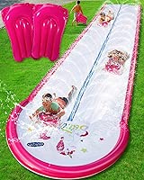 22ft Slip and Water Slide with 2 Inflatable Bodyboards，Pink Water Slide with Sprinkler for Kids Backyard，Summer Water Toys for Kids Outside，Lawn Water Slide