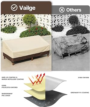Vailge Patio Sofa Cover 3-Seater & Outdoor Couch Cover Waterproof