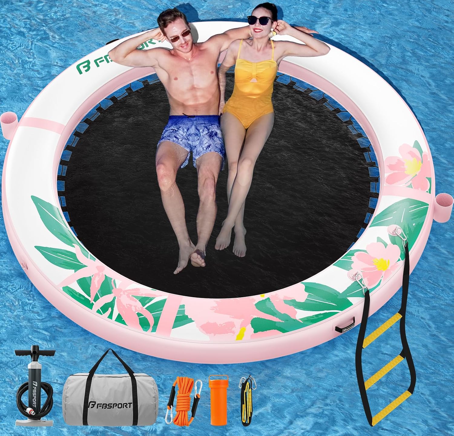 Piattaforma Galleggiante Gonfiabile Sunchill 240/300 cm per 2-5 Persone, Isola Gonfiabile Rotonda, Amaca Acquatica Floating Platform con Rete per Carichi Pesanti per Piscina, Lago e Mare