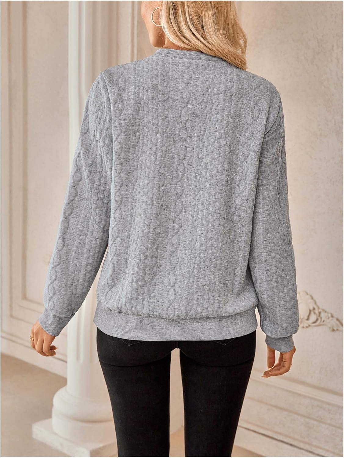 GORGLITTER Women's Textured Half Zip Pullover Tops Casual Long Sleeve Crewneck Sweatshirts 2025 Fall Fashion Outfits Clothes - Image 3