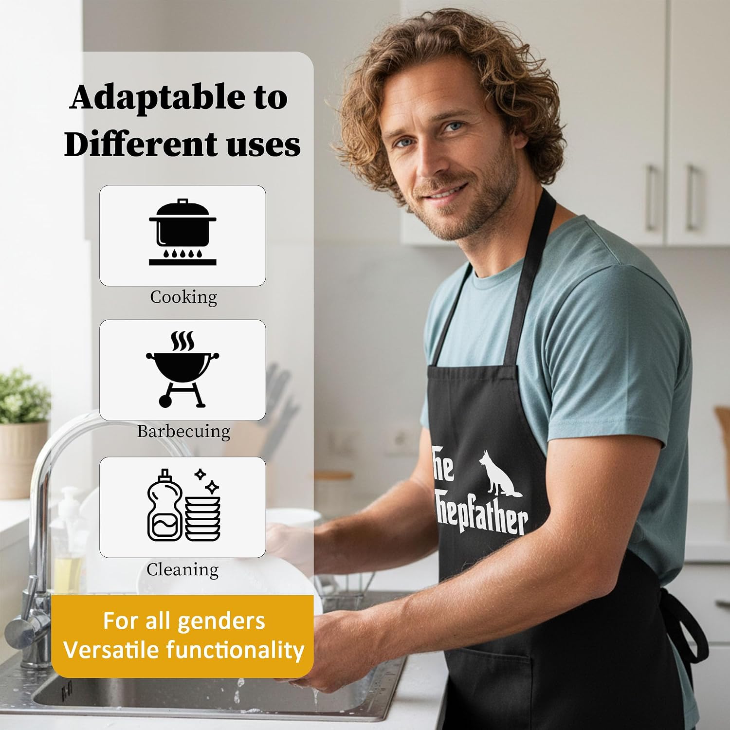 Funny Aprons for Men, Black Kitchen Adjustable Apron Father's Day Birthday Gifts for Men Dad, Cooking, Grilling. image 3