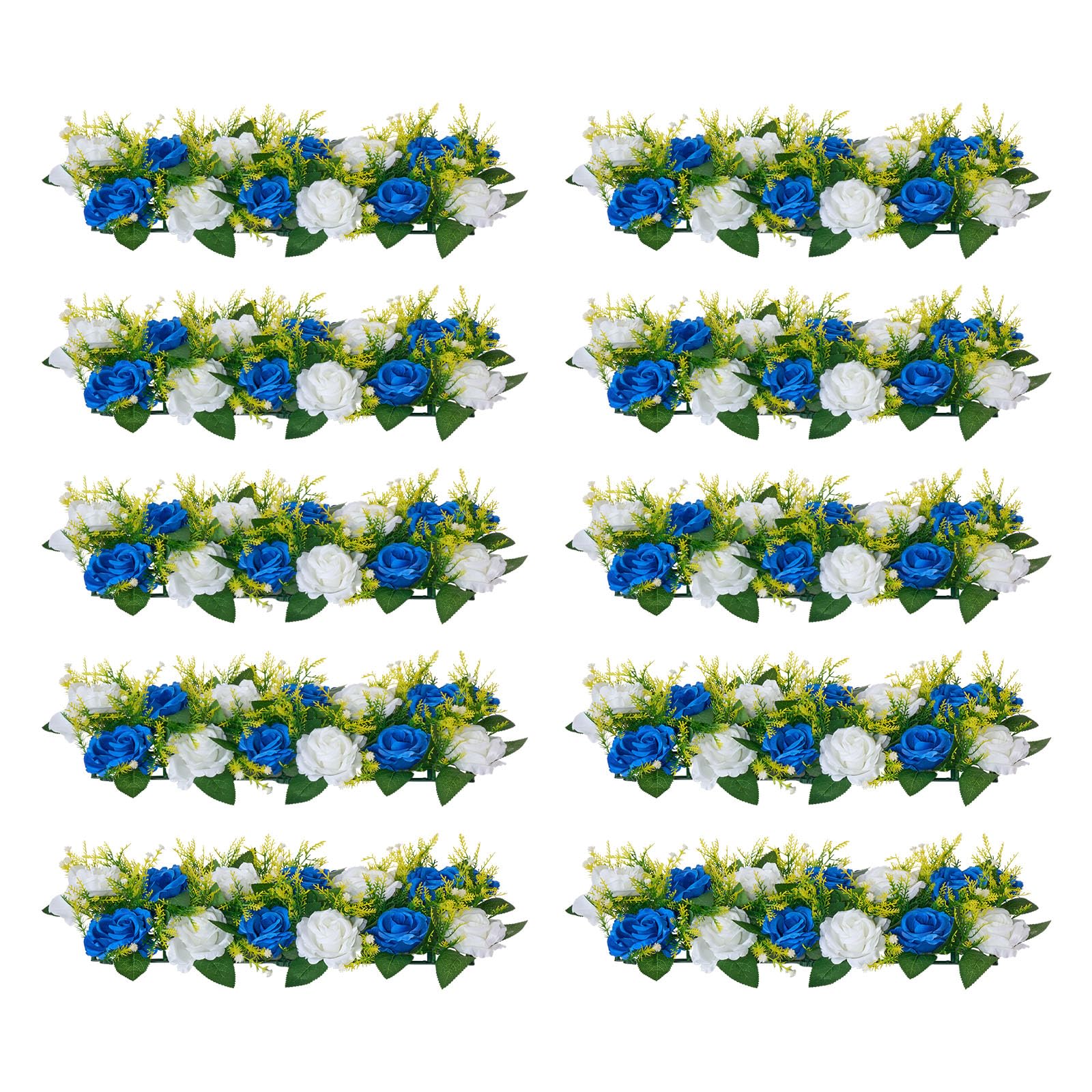 VEVOR Flower Ball Arrangement Bouquet 10 PCS, 19.6 x 8.6 Inch Artificial Flower Balls Wedding Table Centerpieces, Faux Rose Arrangements for Wedding Centerpiece Home Decoration, Blue and White Roses