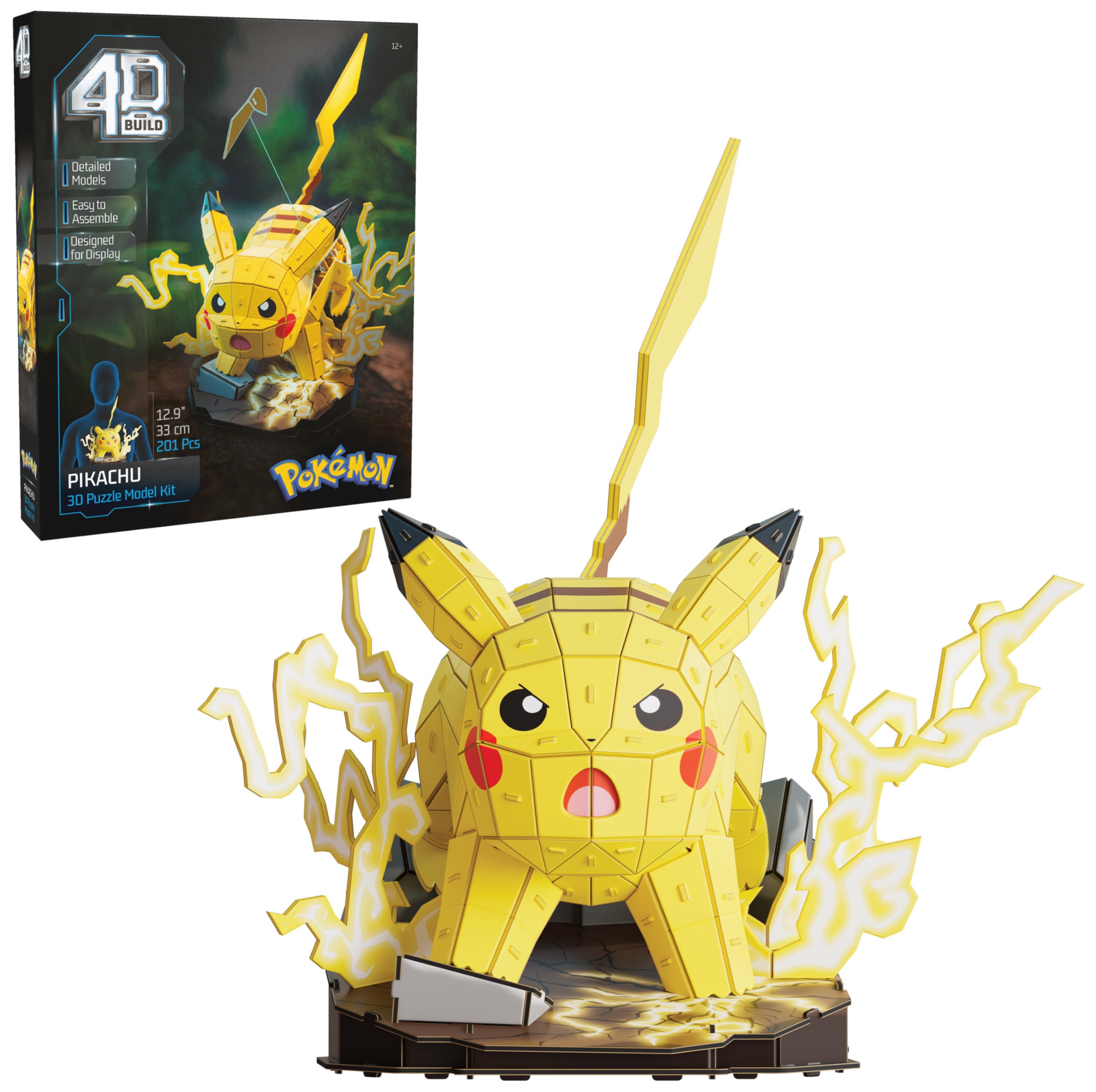 4D Build - Pokémon Pikachu - detailreicher 3D-Modellbausatz aus hochwertigem Karton, 201 Teile, leicht zu Bauen, ab 12 Jahren, Rot