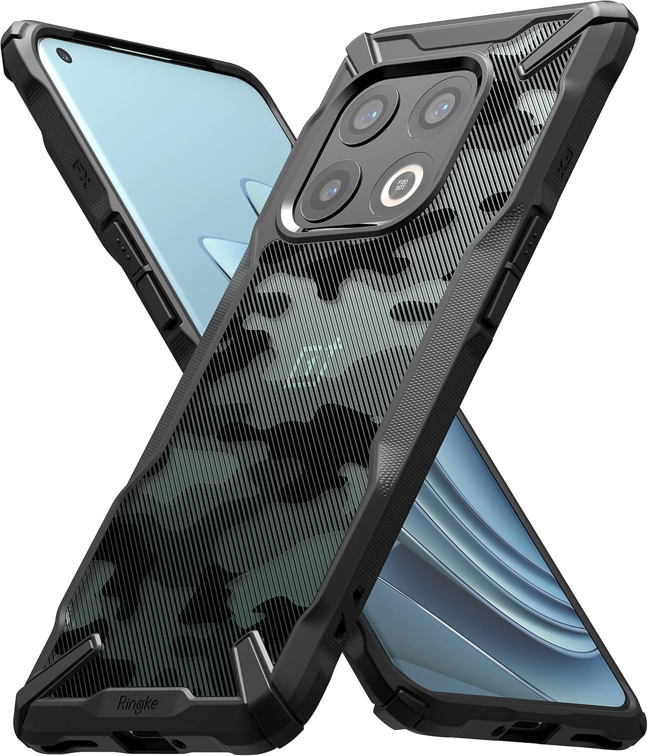 Ringke Fusion-X Compatible with OnePlus 10 Pro 5G Case, Camouflage Design Hard Back Heavy Duty Shockproof Bumper Phone Cover - Camo Black